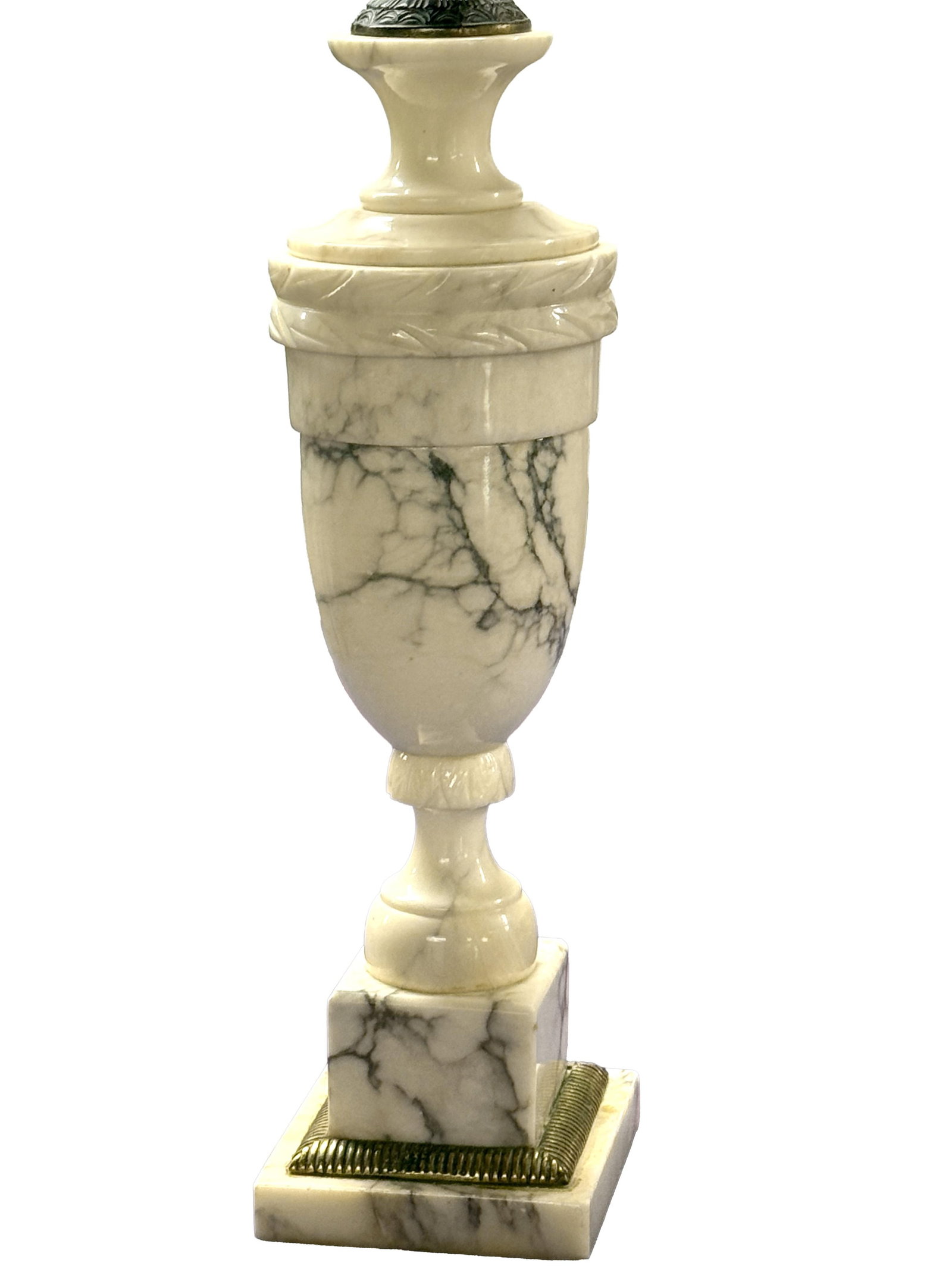 Pair of Vintage Italian Neoclassical White Marble Urn Table Lamps With Carved Details - 5
