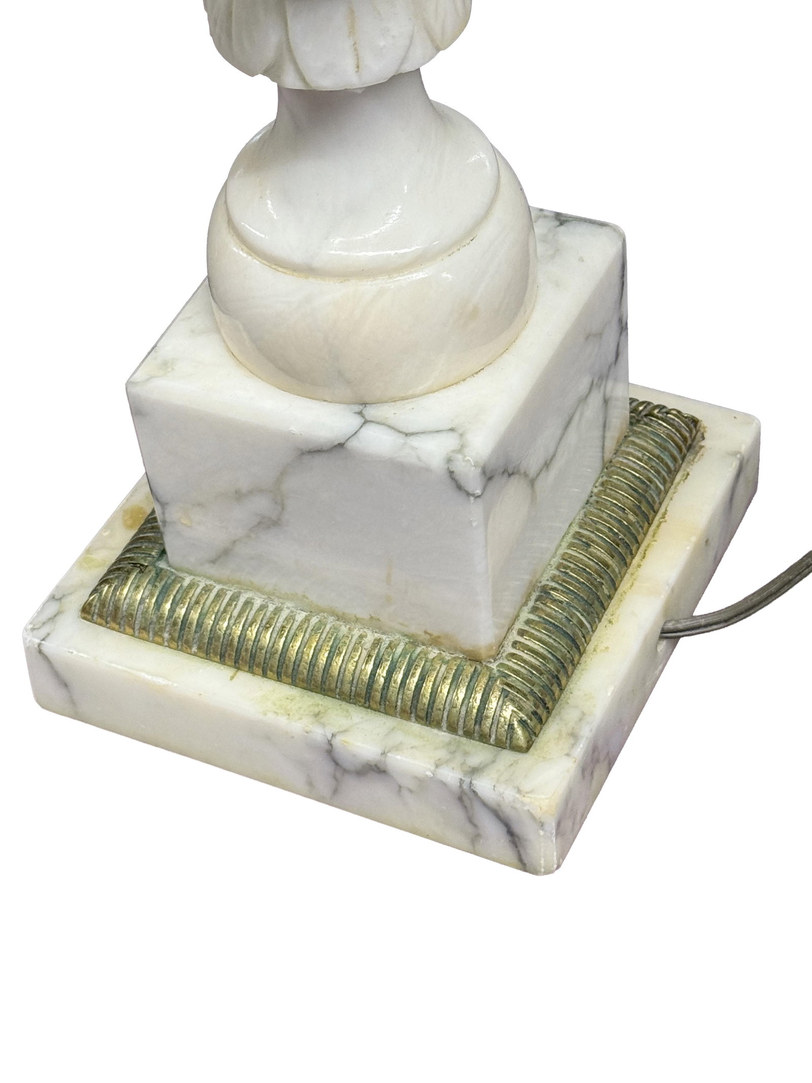 Pair of Vintage Italian Neoclassical White Marble Urn Table Lamps With Carved Details - 7