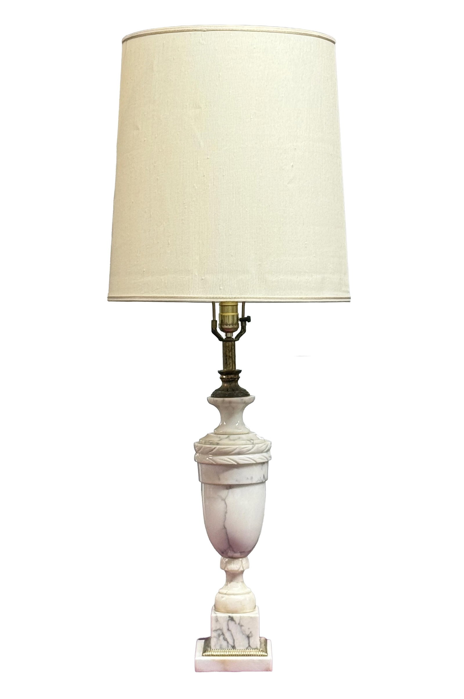 Pair of Vintage Italian Neoclassical White Marble Urn Table Lamps With Carved Details - 8