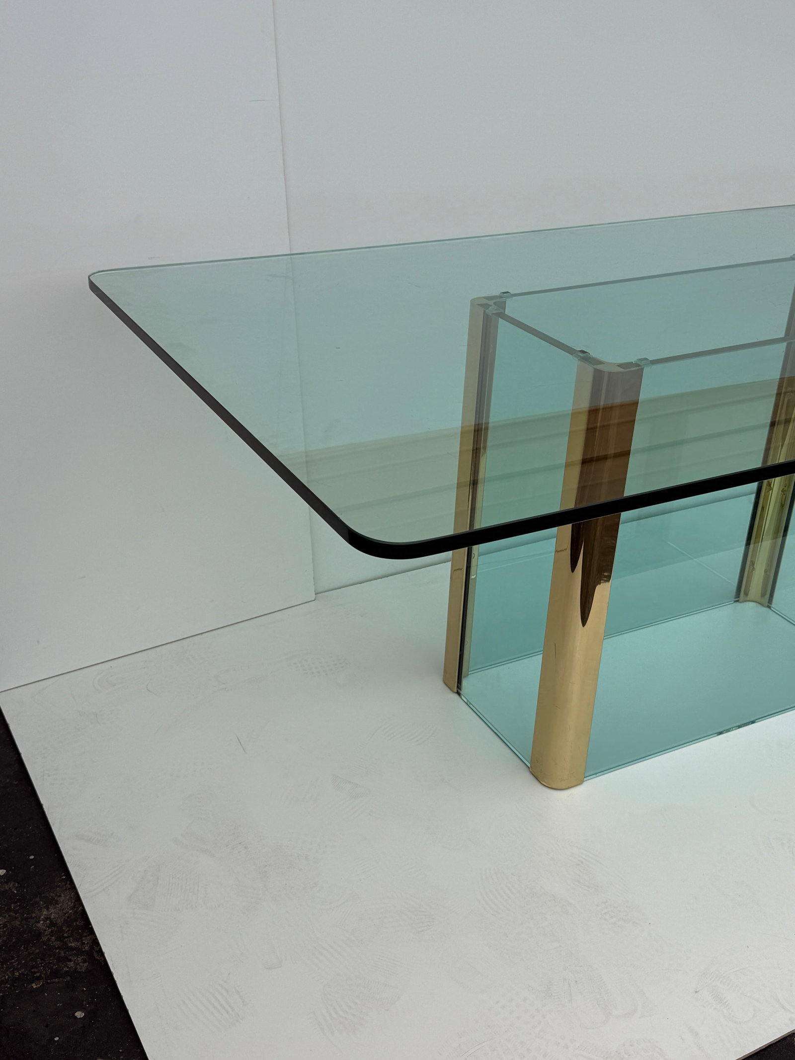 1970s Leon Rosen for Pace Collection Glass and Brass Dining Table - 3