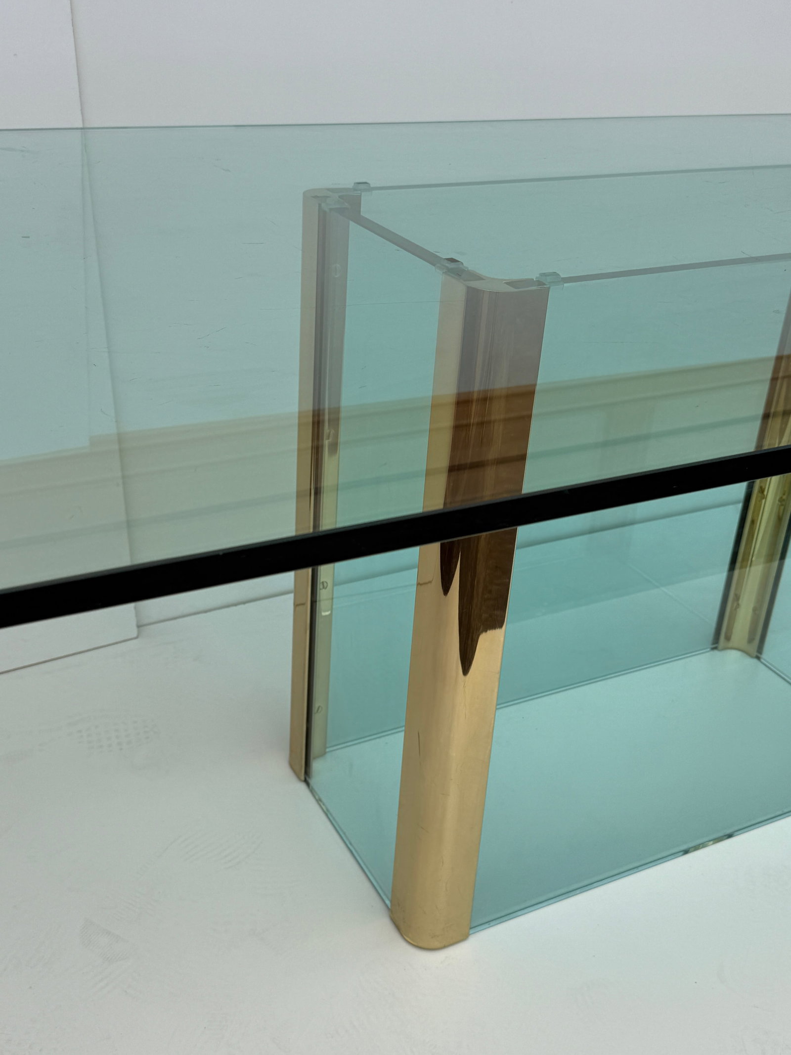 1970s Leon Rosen for Pace Collection Glass and Brass Dining Table - 4