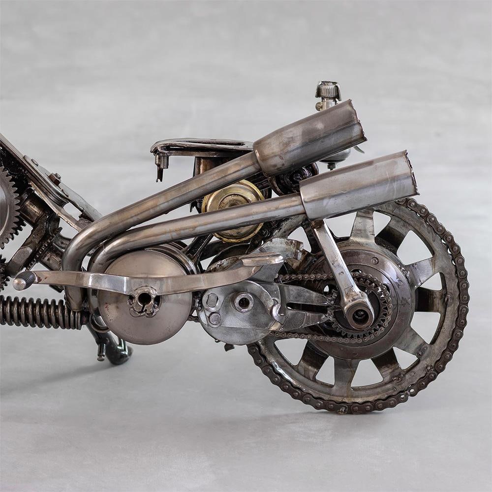 New Handcrafted Recycled Metal Motorbike Sculpture | 37" X 23" | One of a Kind - 9
