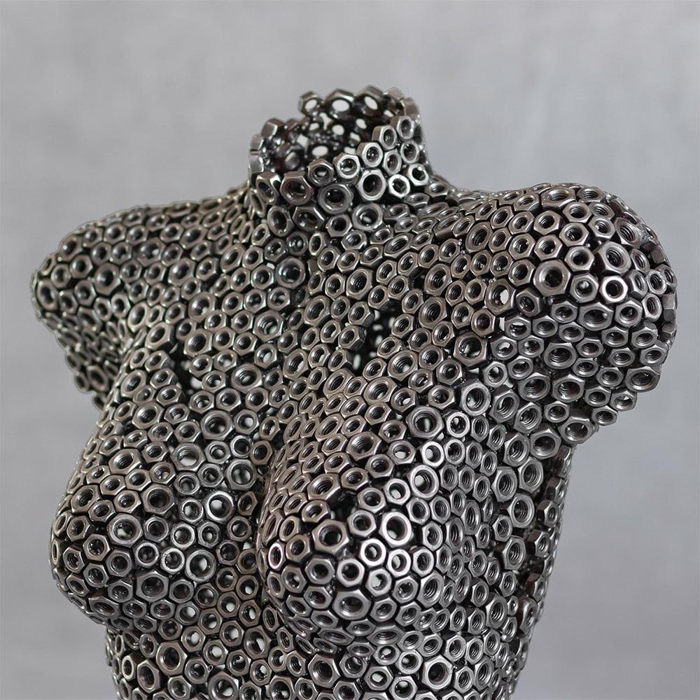 Premium Handcrafted Metal Nut Female Torso Sculpture | 39" | One of a Kind - 8