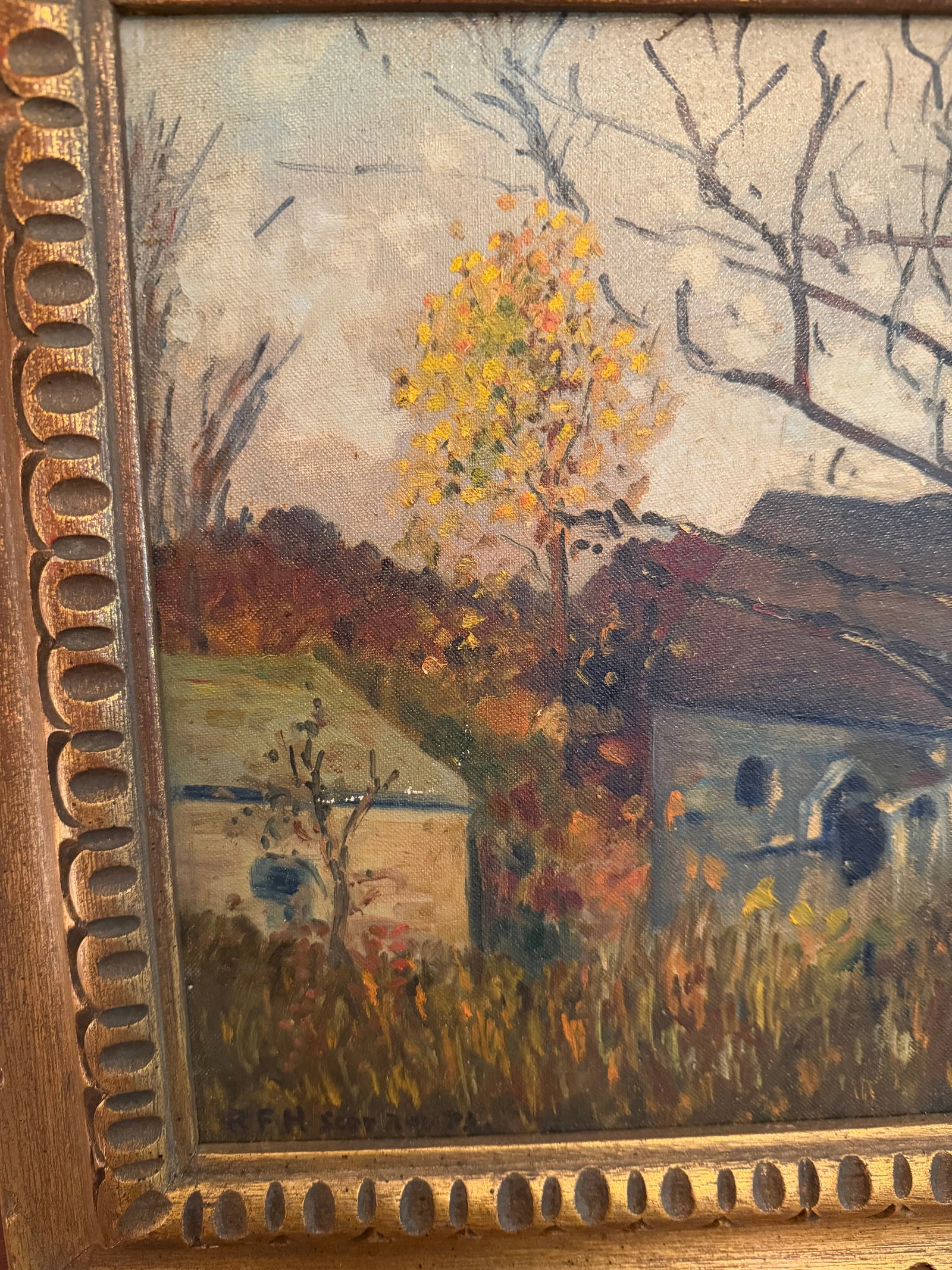 1952 Original Oil Painting Pocono Mountains Landscape: The Eric Danisch Estate Barn, Scotrun Pa - 10