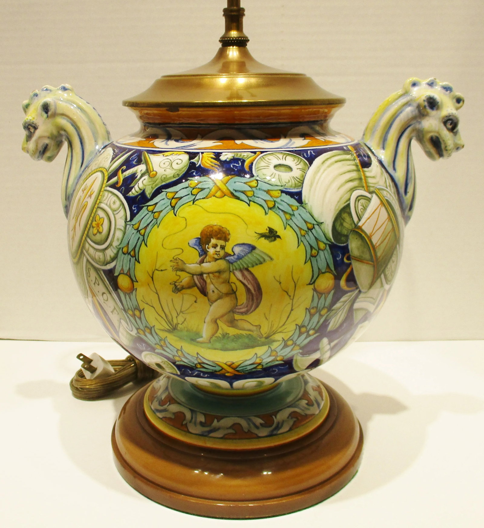 Antique Italian Majolica Cantagalli Vase Mounted as Lamp Circa 1900s - 4