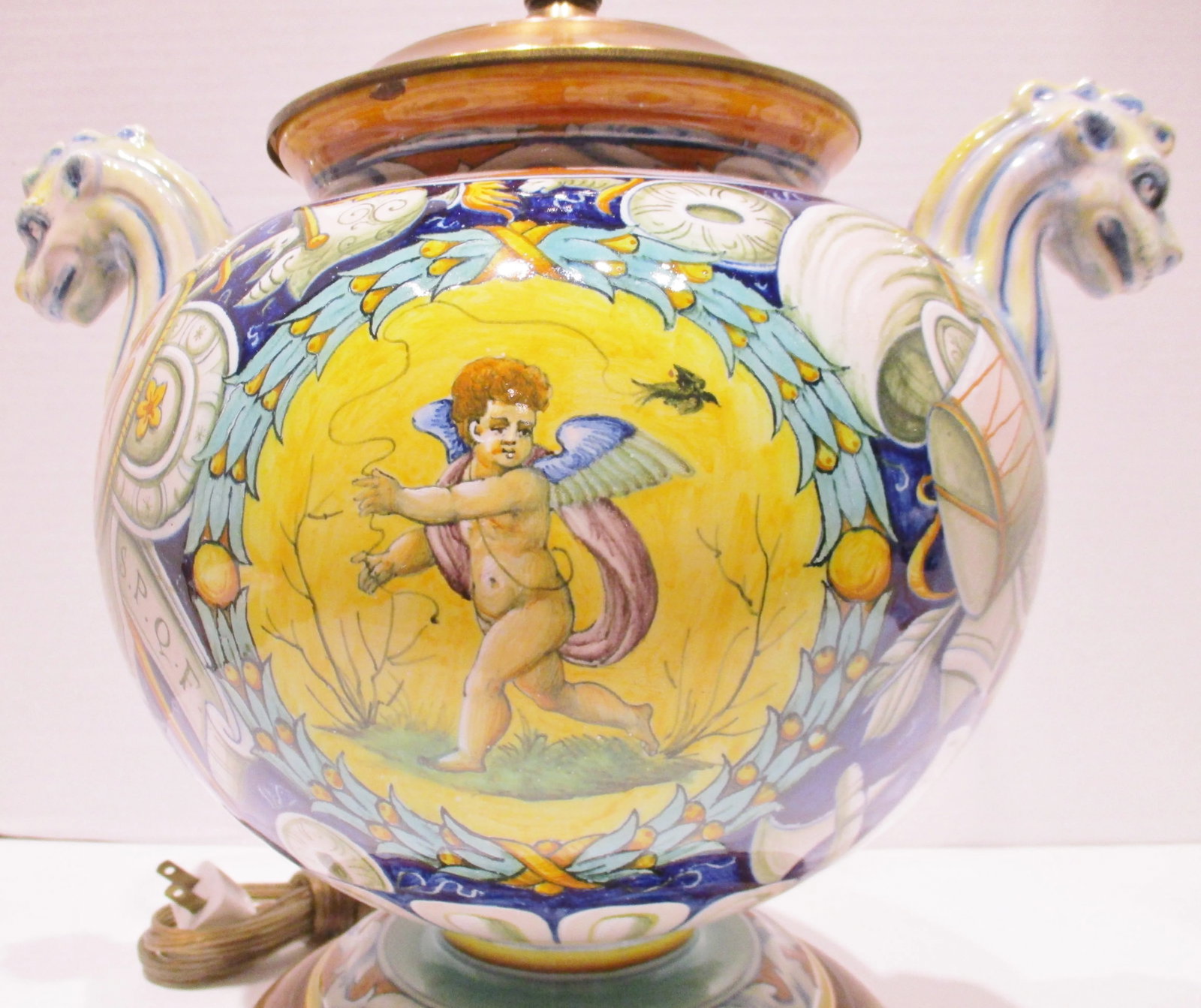 Antique Italian Majolica Cantagalli Vase Mounted as Lamp Circa 1900s - 6