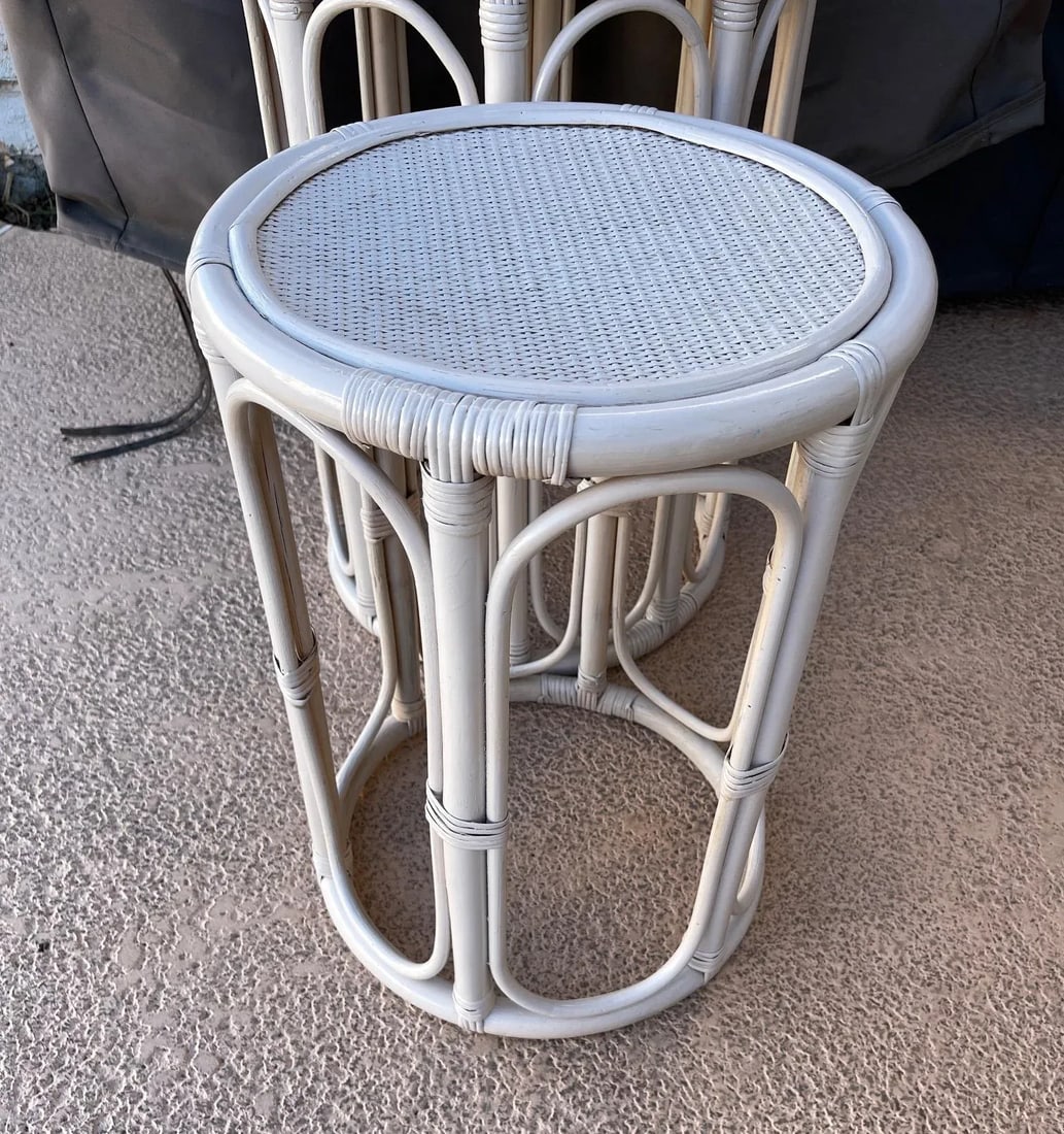Set of 3 Whitewashed Bamboo Nesting Tables - 6
