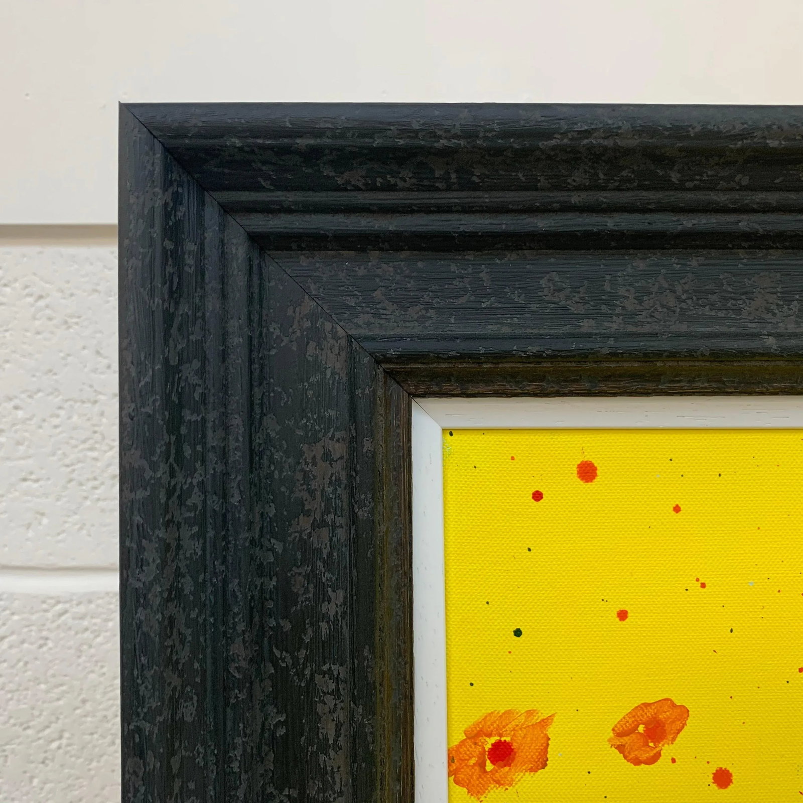 Abstract Red Pink Blue Flowers on Yellow Background by British Artist - 8
