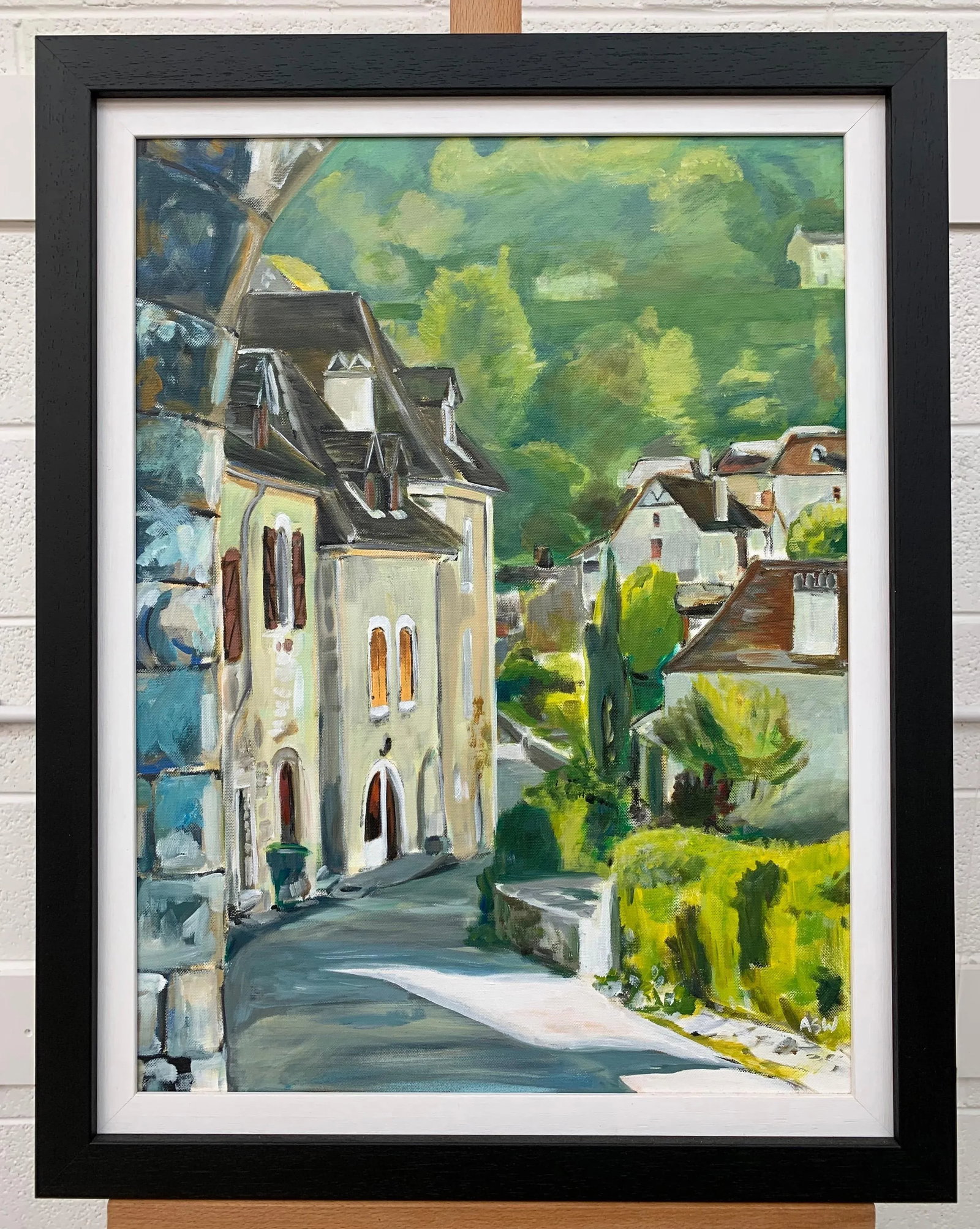Painting of Medieval French Village Saint Cirq Lapopie by Modern British Artist, 2012 - 4