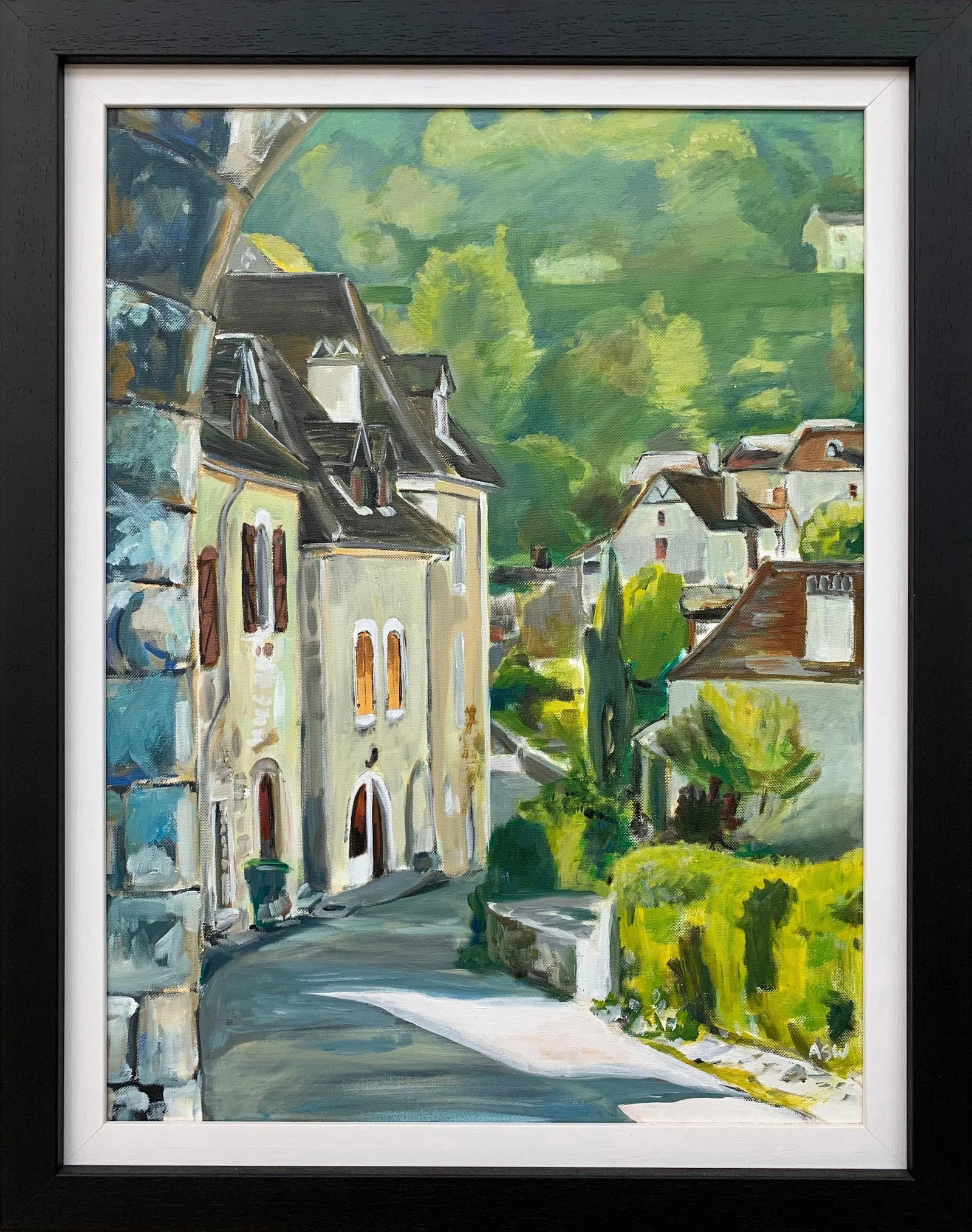 Painting of Medieval French Village Saint Cirq Lapopie by Modern British Artist, 2012 - 7