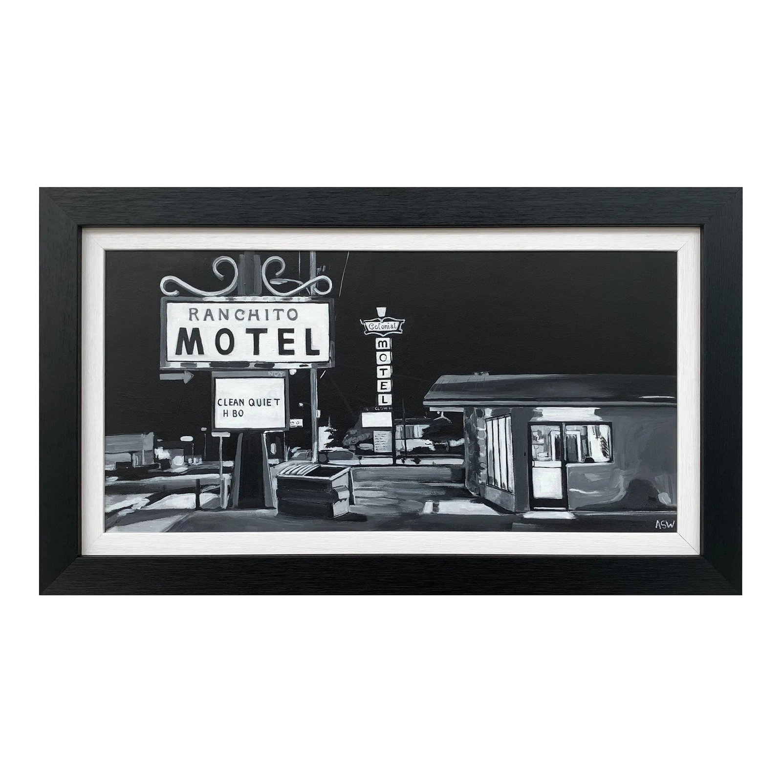 Black & White Americana Painting of Ranchito Motel on Route 66 New Mexico Usa (1 of 8)