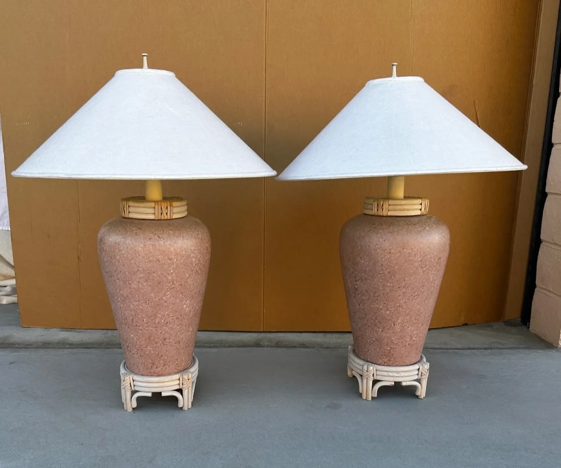 Vintage Southwest Terra Cotta/Reed Detail Table Lamps- a Pair - 9
