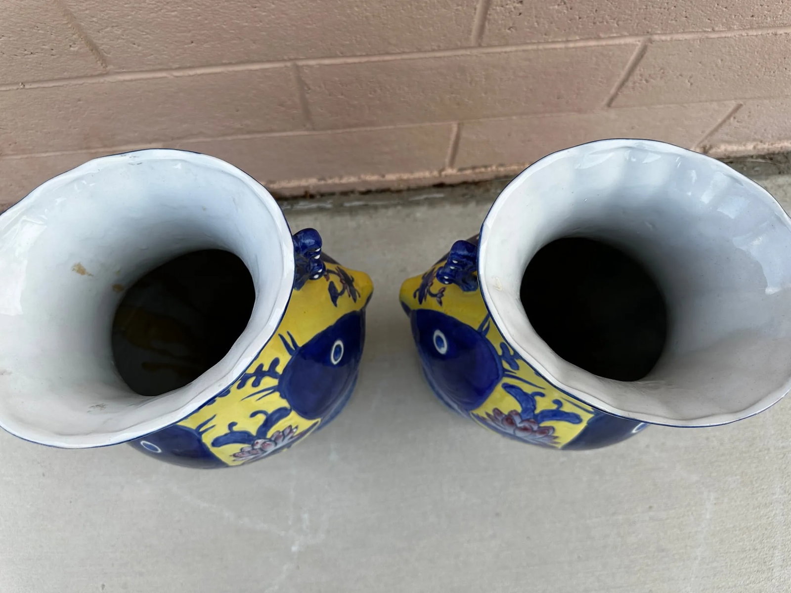 Blue & Yellow Koi Fish Jiaqing Vase-A Pair - 10