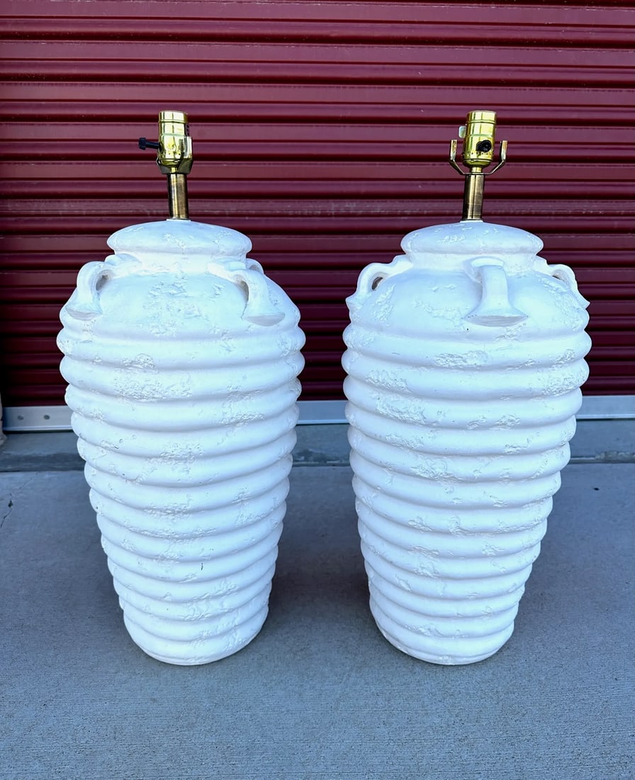 Postmodern Plaster Large Beehive Table Lamps-A Pair - 8