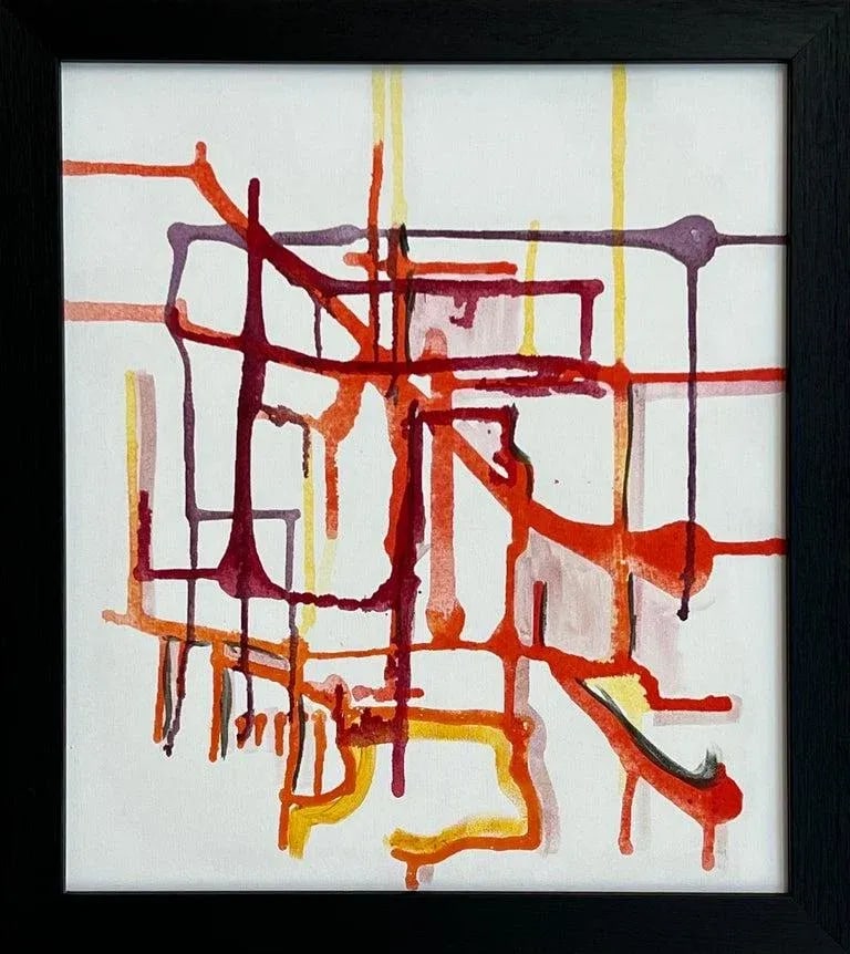Angela Wakefield, Early Abstract Art Purple Orange & Yellow on White Background by British Artist, 2 - 13