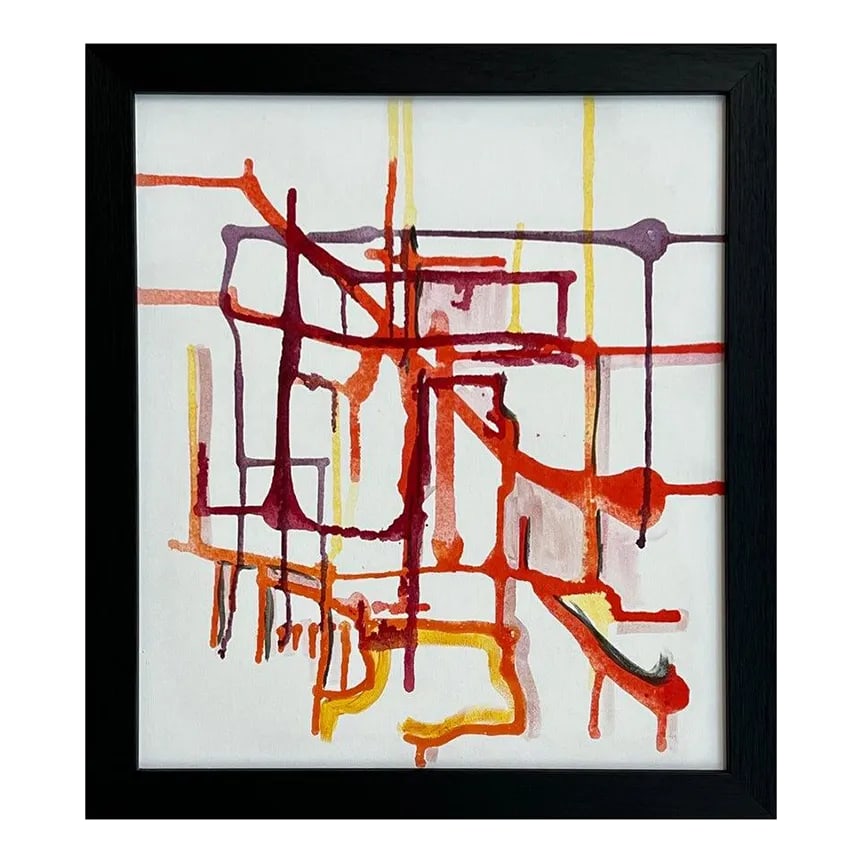 Angela Wakefield, Early Abstract Art Purple Orange & Yellow on White Background by British Artist, 2: A rare early career experimental abstract artwork using Purple, Orange & Yellow on a White Background, by leading Contemporary British Artist, Angela Wakefield. Art measures 20 x 18 inches Frame