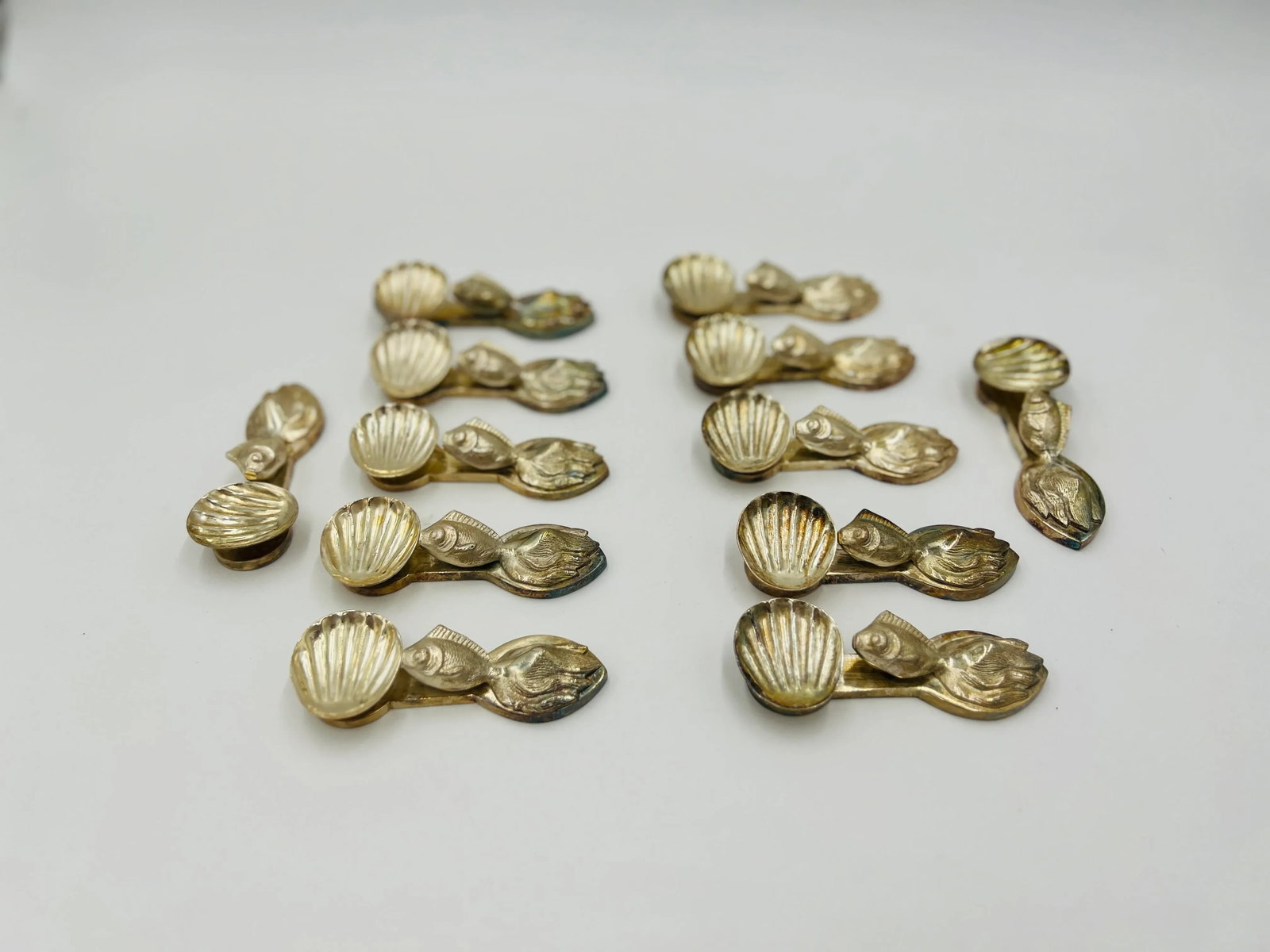 Set of 12, Buccellati Style Italian Silvered Fish / Shell Form Individual Salts - 10