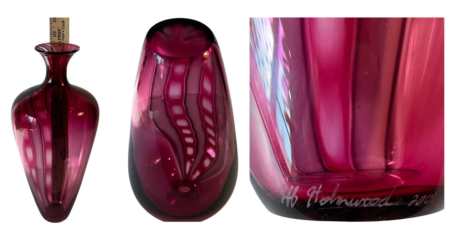 Art Glass Vase Swirled Pattern With Abstract Square Pattern Signed Jeff Holmwood 2001 - 12