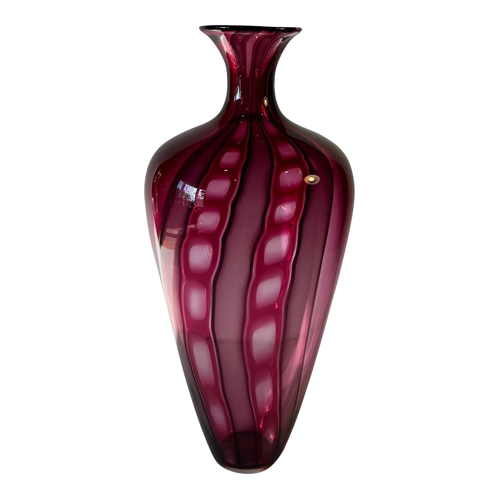 Art Glass Vase Swirled Pattern With Abstract Square Pattern Signed Jeff Holmwood 2001: This stunning 14-inch tall art glass vase is a true work of craftsmanship, handblown by the internationally celebrated and award-winning glass artist, Jeff Holmwood. It is a striking example of his