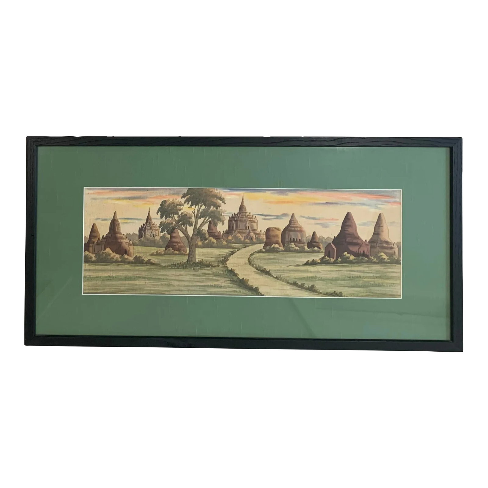 Vintage Print of Stupas in Bagon, Myanmar at Sunrise: Vintage Print of Stupas in Bagon, Myanmar at Sunrise in wood and glass frame. Condition: Alterations: Original Condition Unaltered Imperfections: Some Imperfections Condition Notes: :Like New Origin: