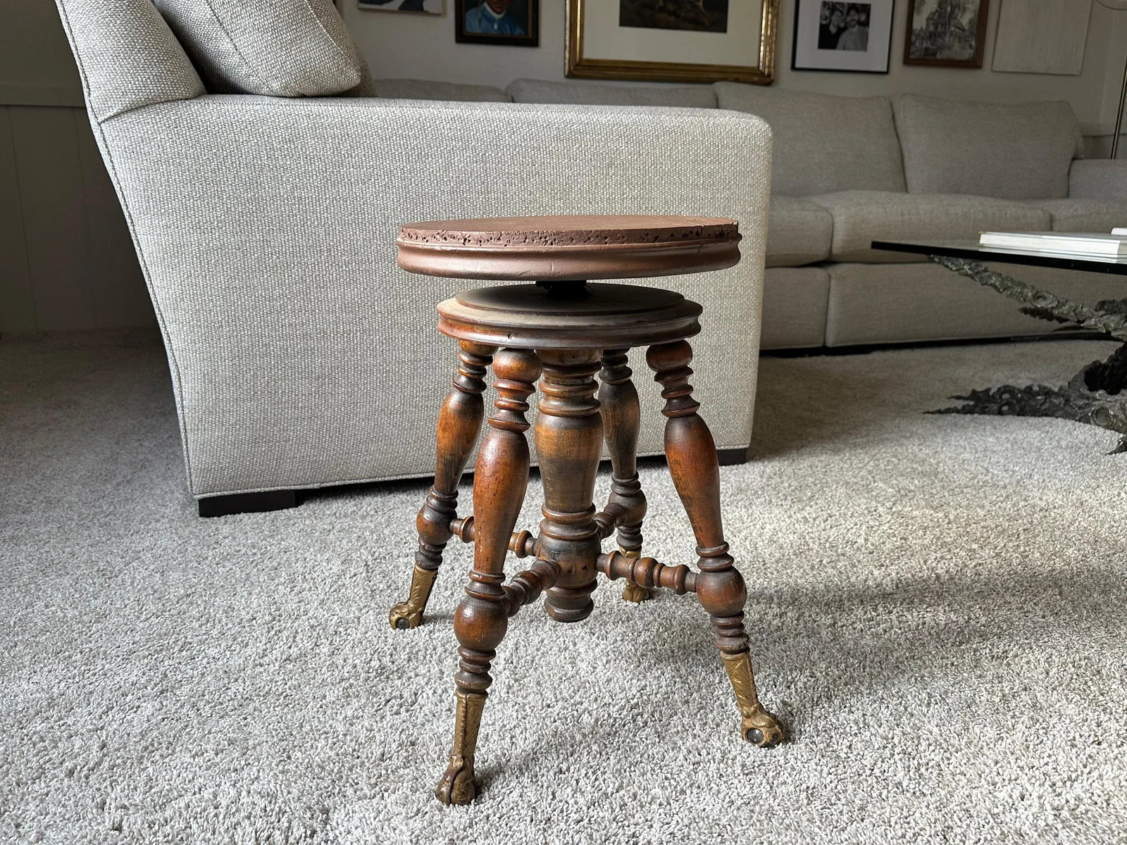 1900s Antique Victorian Style Wood Piano Stool - 10