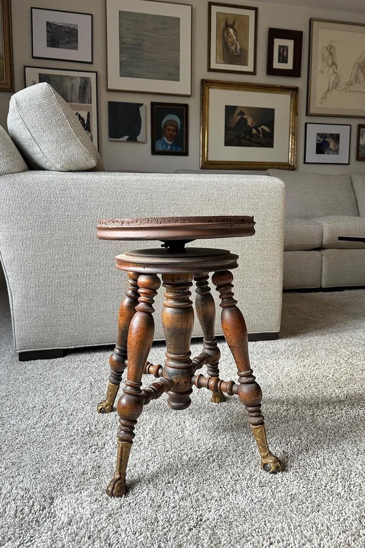 1900s Antique Victorian Style Wood Piano Stool - 2