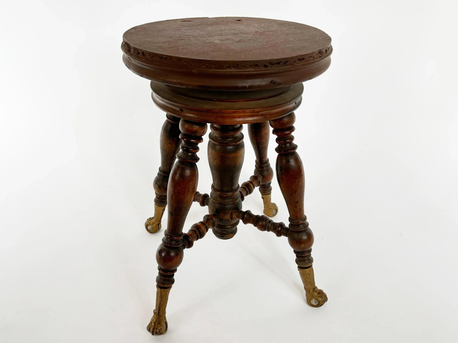 1900s Antique Victorian Style Wood Piano Stool - 4