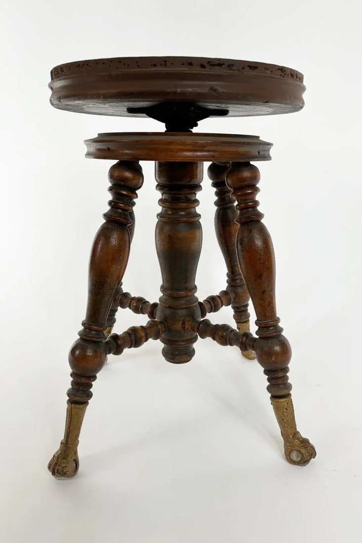 1900s Antique Victorian Style Wood Piano Stool - 6