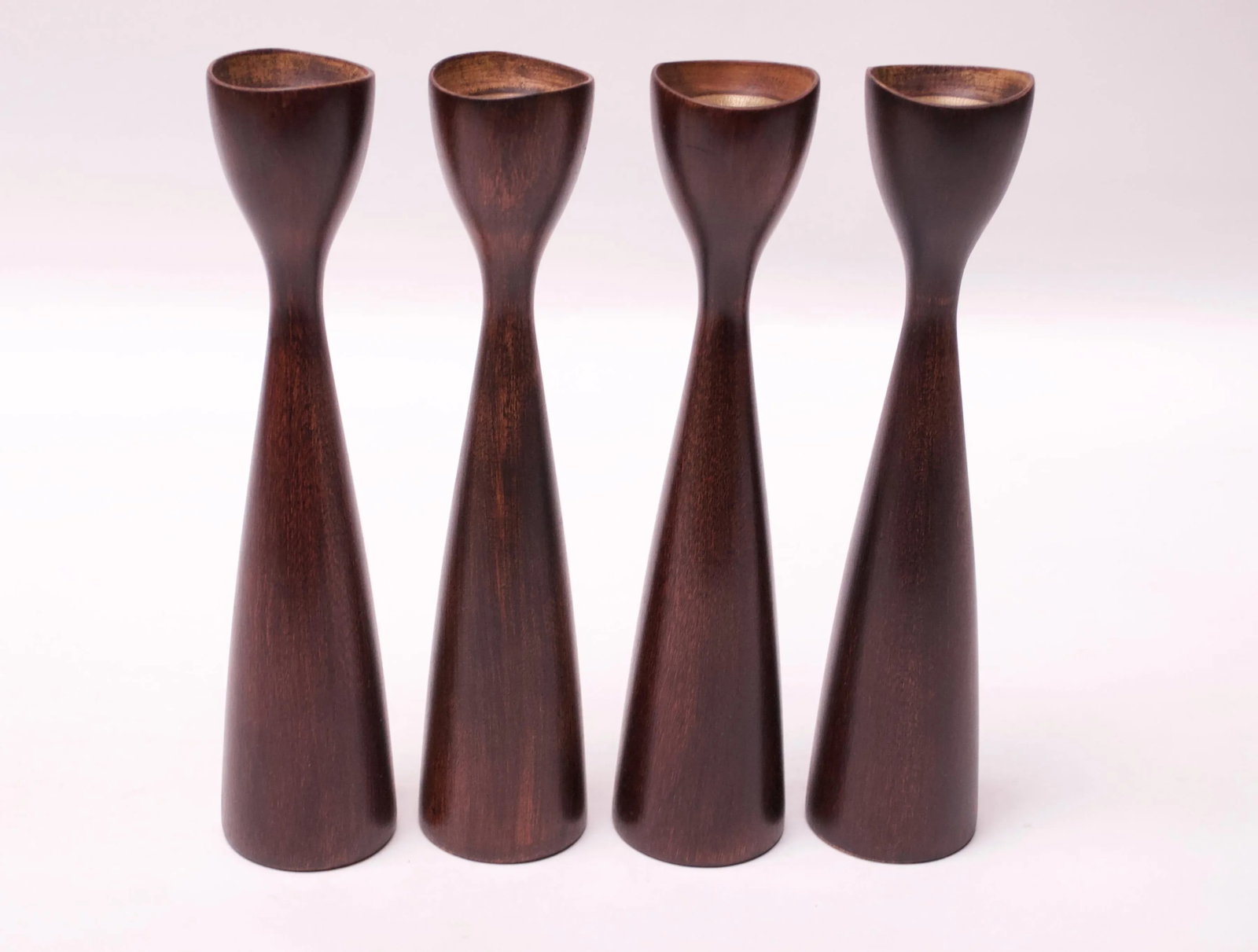 Set of Four Sculptural American Modern Stained Maple Candlesticks - 2