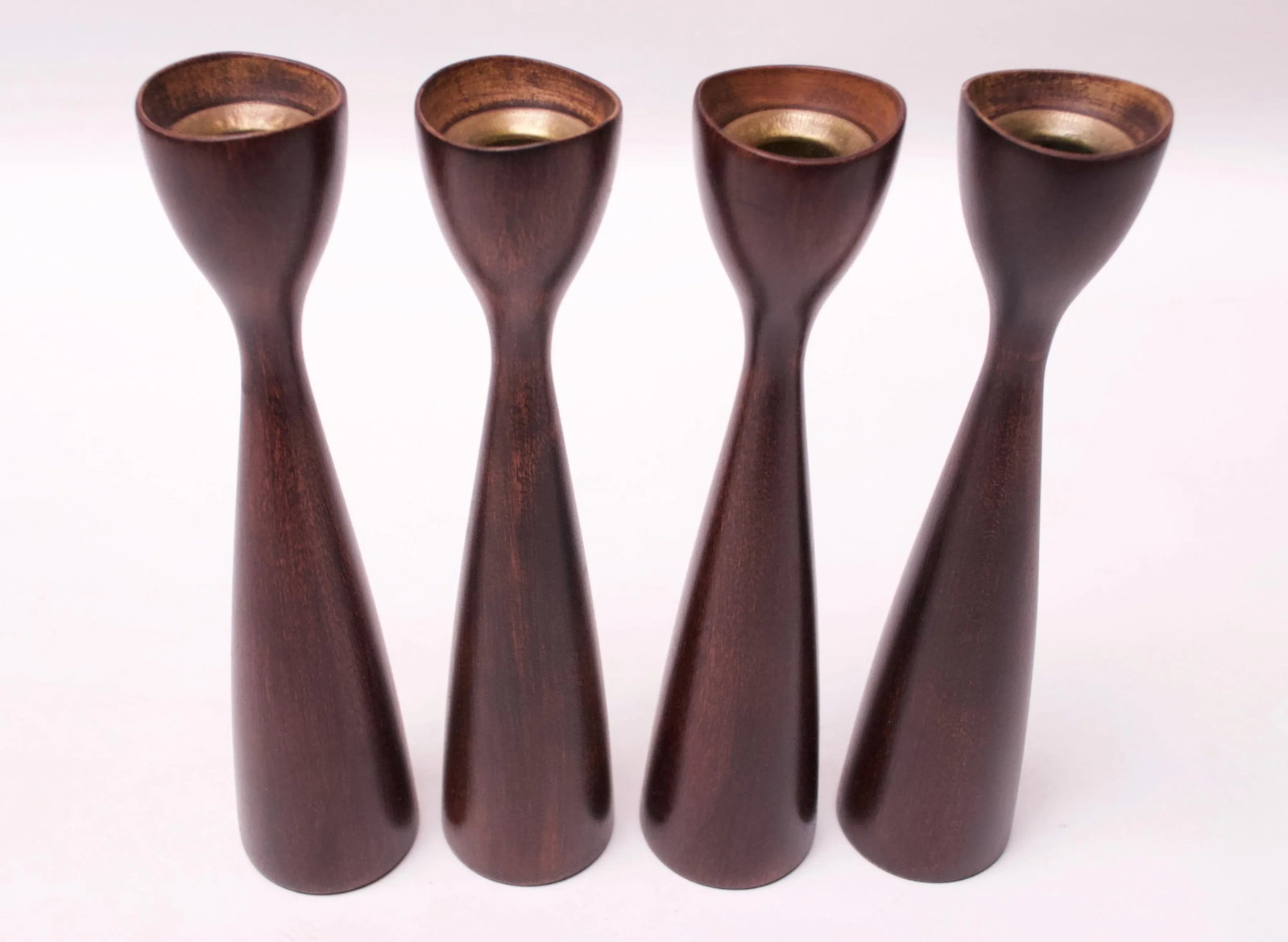 Set of Four Sculptural American Modern Stained Maple Candlesticks - 3