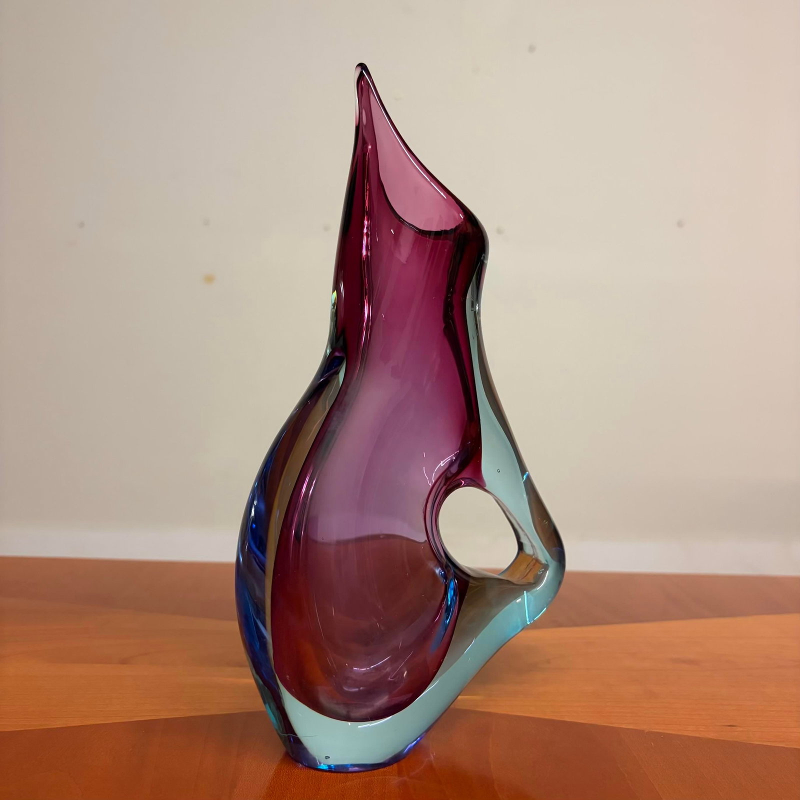 Sommerso Murano Art Glass Pitcher/Vase, Attributed to Flavio Poli - Pink & Blue - 13