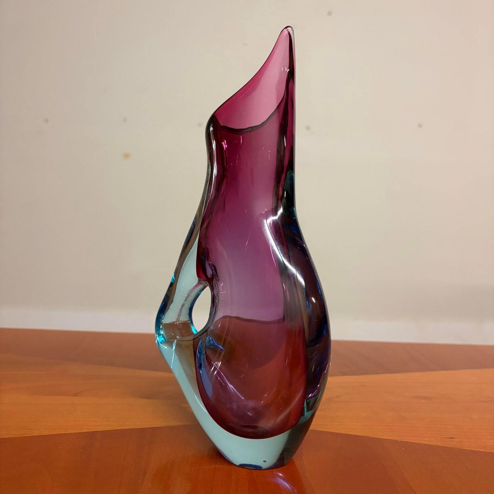 Sommerso Murano Art Glass Pitcher/Vase, Attributed to Flavio Poli - Pink & Blue - 5