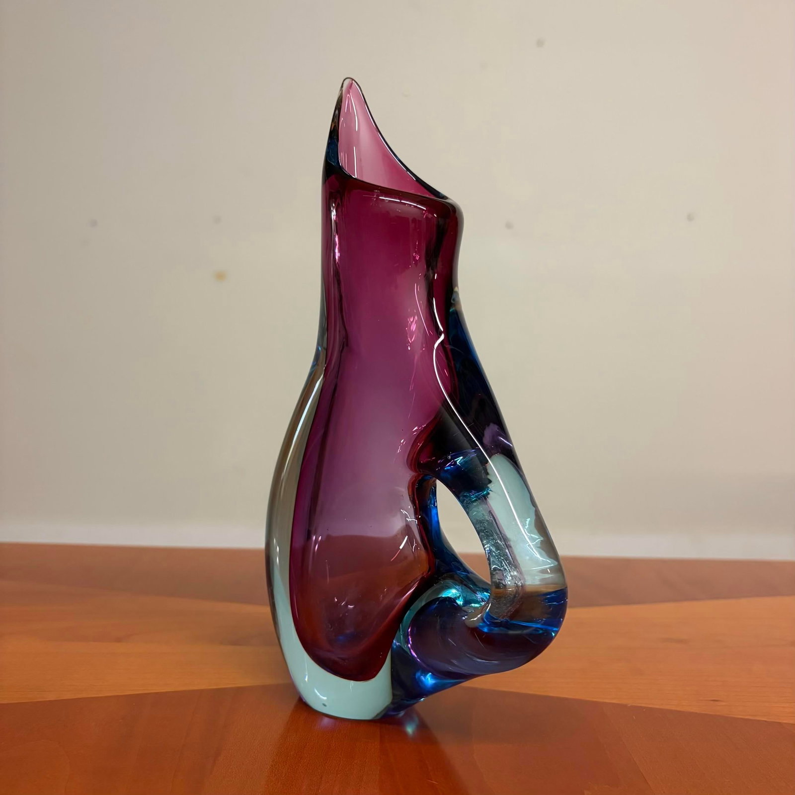 Sommerso Murano Art Glass Pitcher/Vase, Attributed to Flavio Poli - Pink & Blue - 9