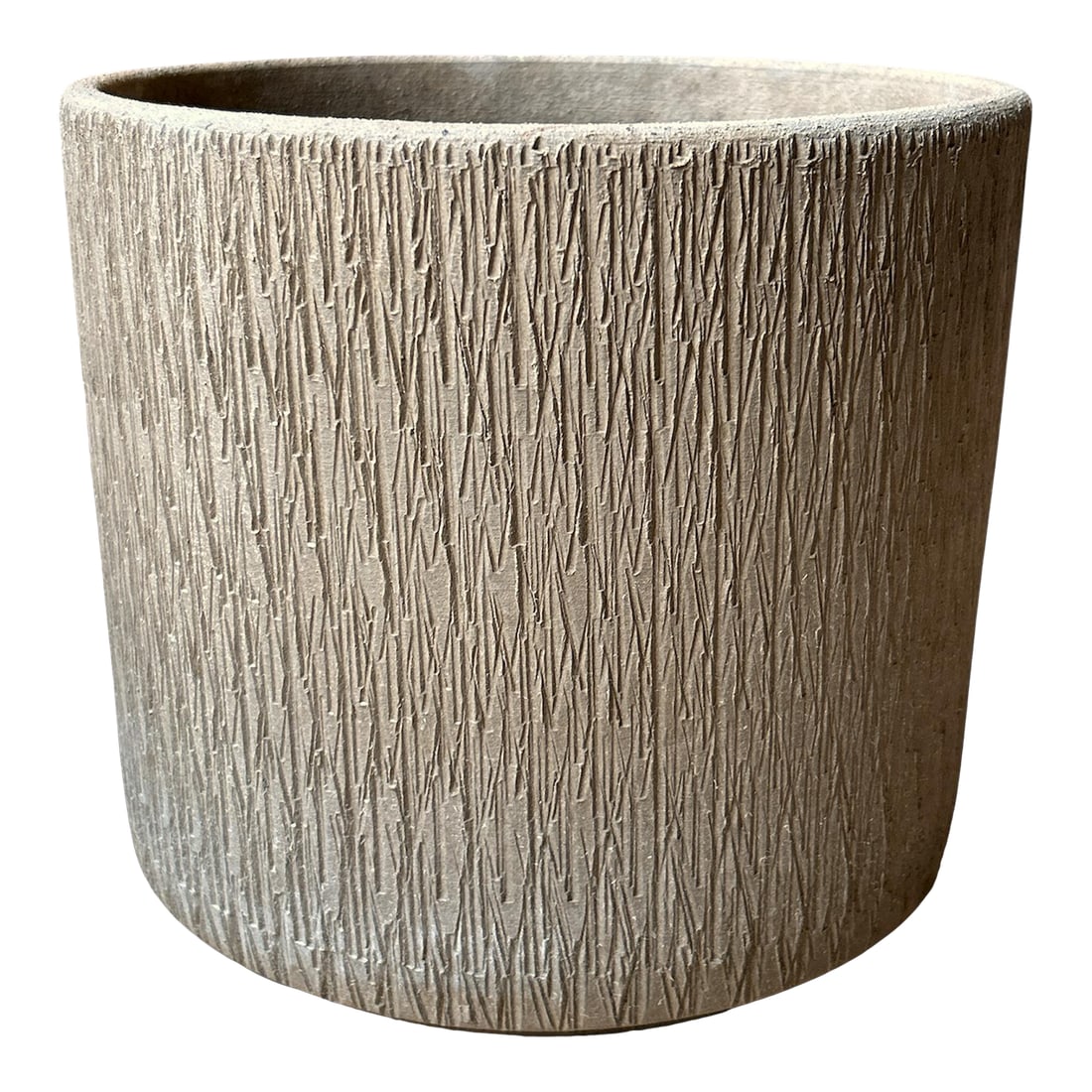 Mid Century Gainey Ac-10 Nuts & Bolts Sgraffito Architectural Pottery Planter: Measures 9 3/4" tall by 10 1/2" diameter. No chips or cracks- normal wear with use and age, has some water stains. The "crack" inside is not an actual crack, but an imperfection when made and fired.