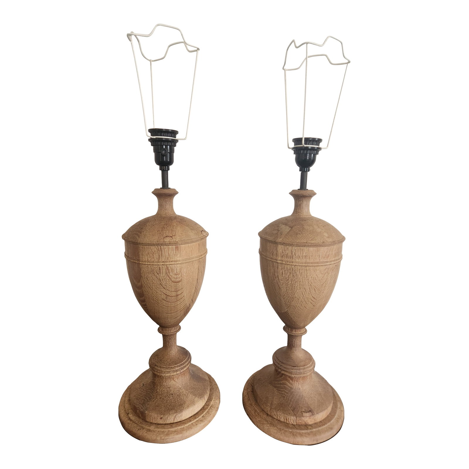 Vintage Natural Wood Urn Table Lamps, Turned Solid Oak / Ash Style - a Pair (1 of 18)
