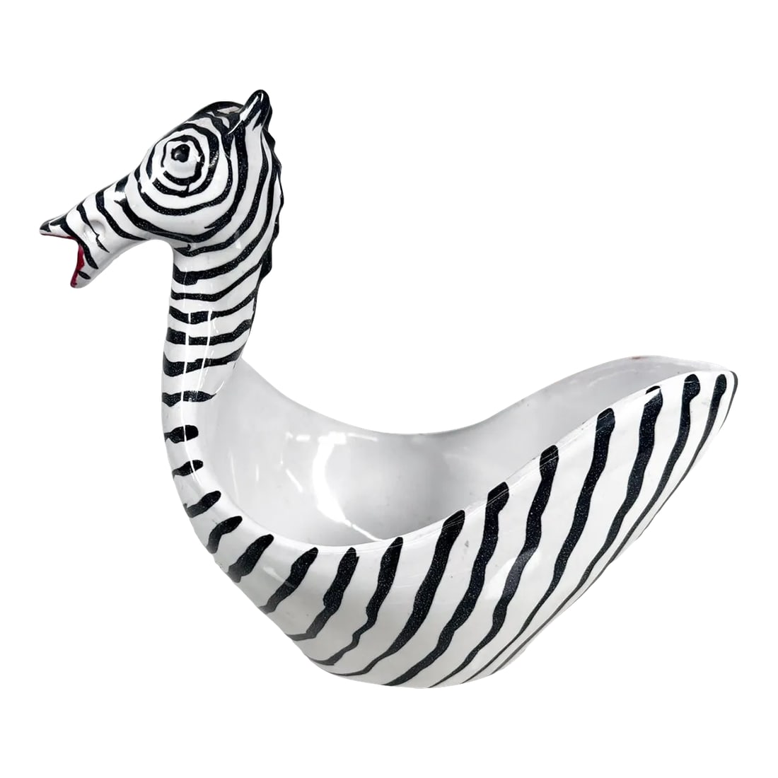 1960s Figural Zebra Bowl Animal Art Pottery by Aldo Londi Bitossi Italy: For your consideration, a mid-century modern figural zebra bowl animal art pottery by Aldo Londi, Bitossi Italy circa the 1960s.Maker stamped. Dimensions: 6.75" D x 3.88" Wx 5.75" H Please visit take