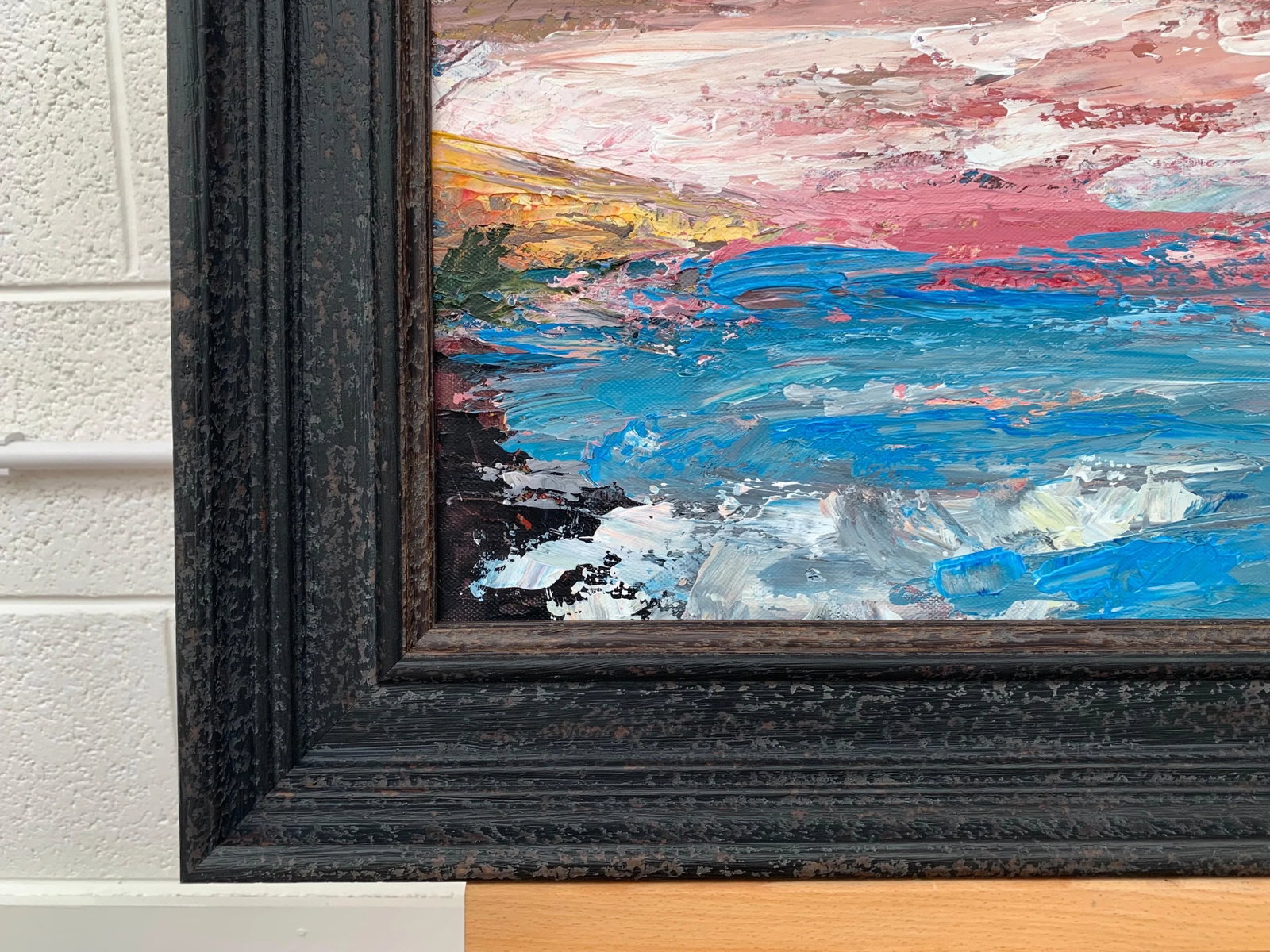 Pink & Blue Expressive Abstract Lake Seascape - Unique Original Art by Contemporary British Artist, - 11