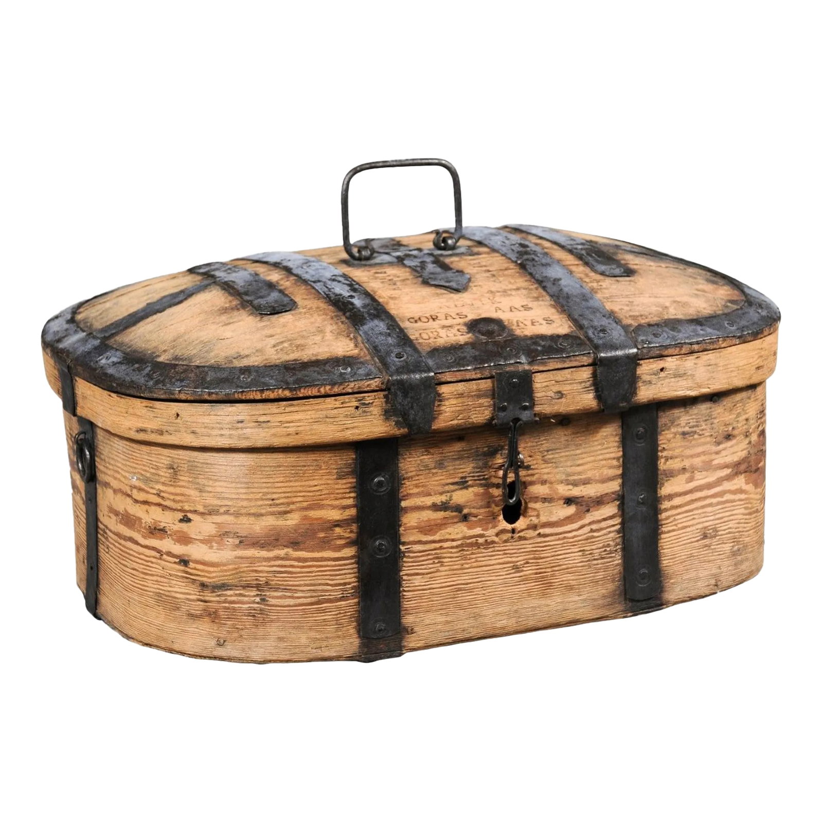 Swedish 1790s Rustic Oval Top Wooden Box with Iron Accents and Distressed Patina (1 of 12)