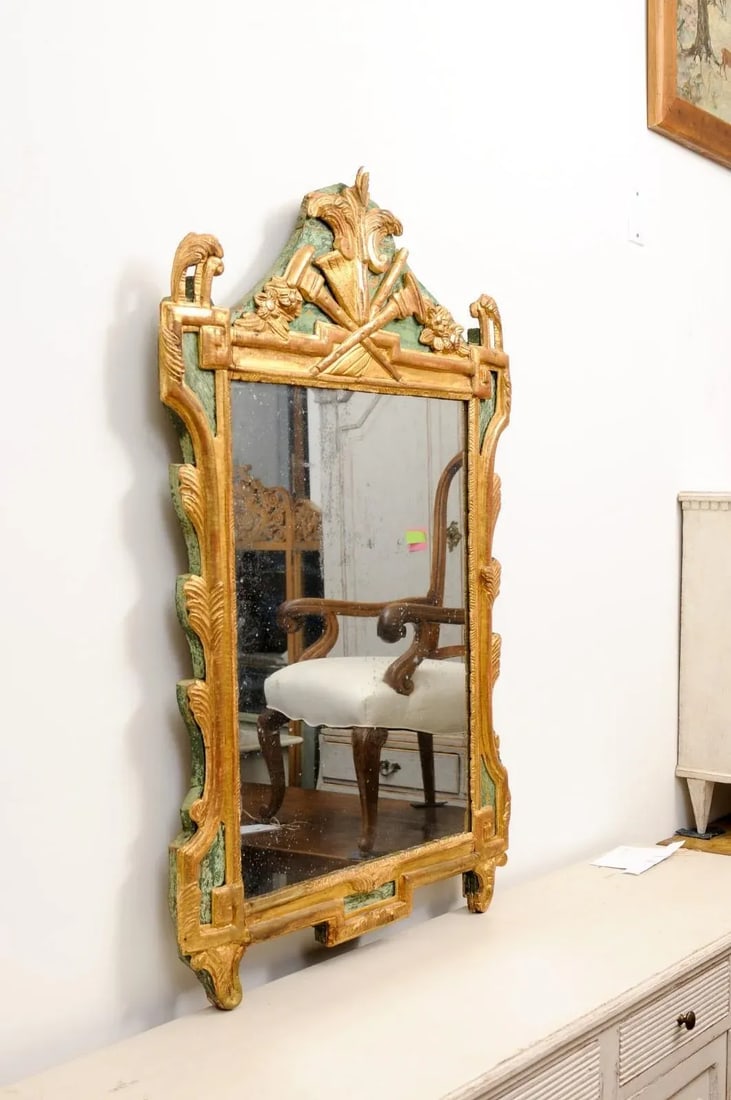 French Louis XVI Period 18th Century Gilded Mirror with Carved Musical Allegory - 2