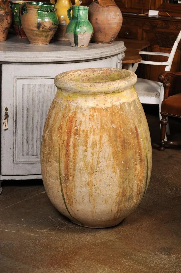 Large Size French Provincial 19th Century Glazed Terracotta Biot Olive Oil Jar - 11