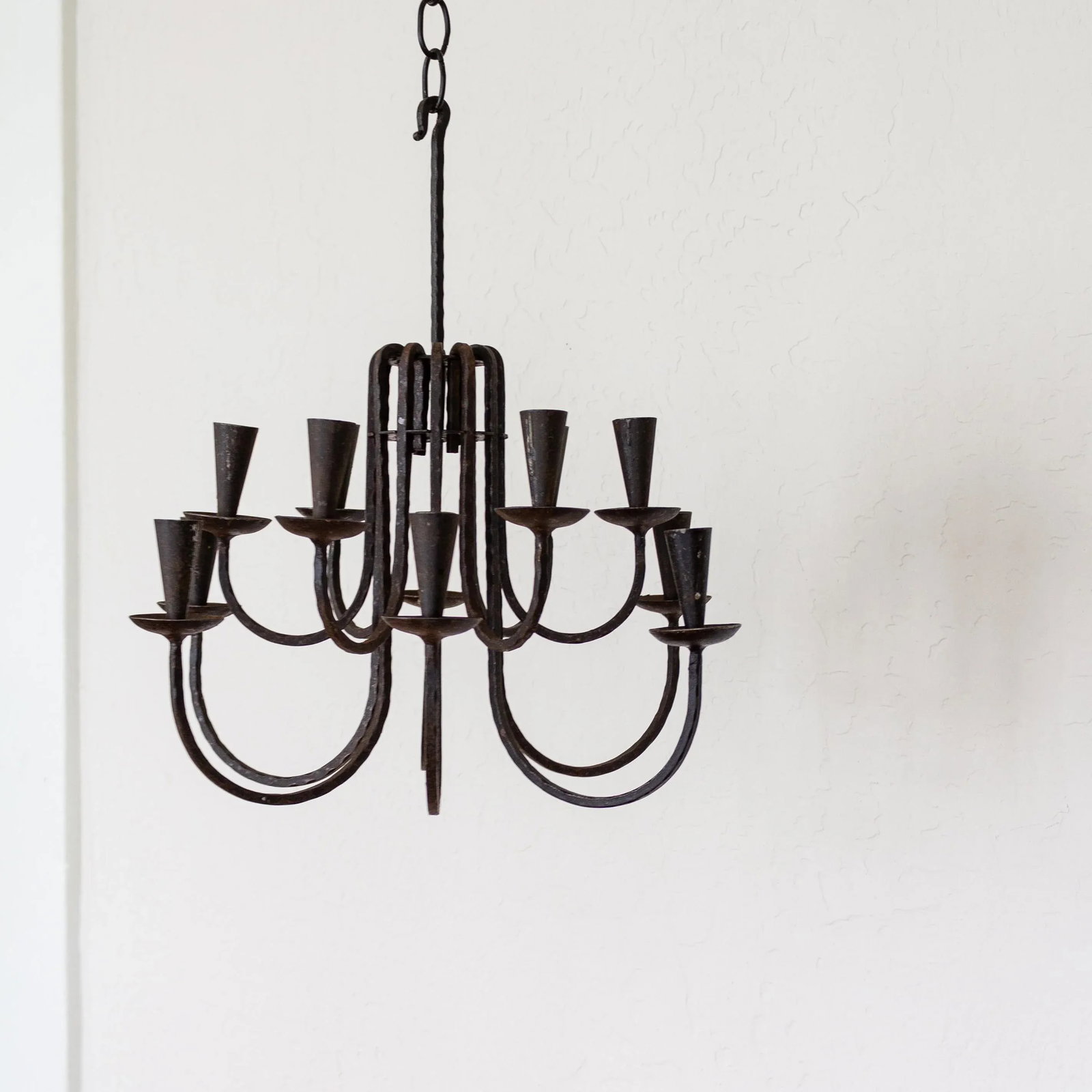 Scandinavian Brutalist Blackened Iron Hanging Candelabra | Made in Sweden - 12