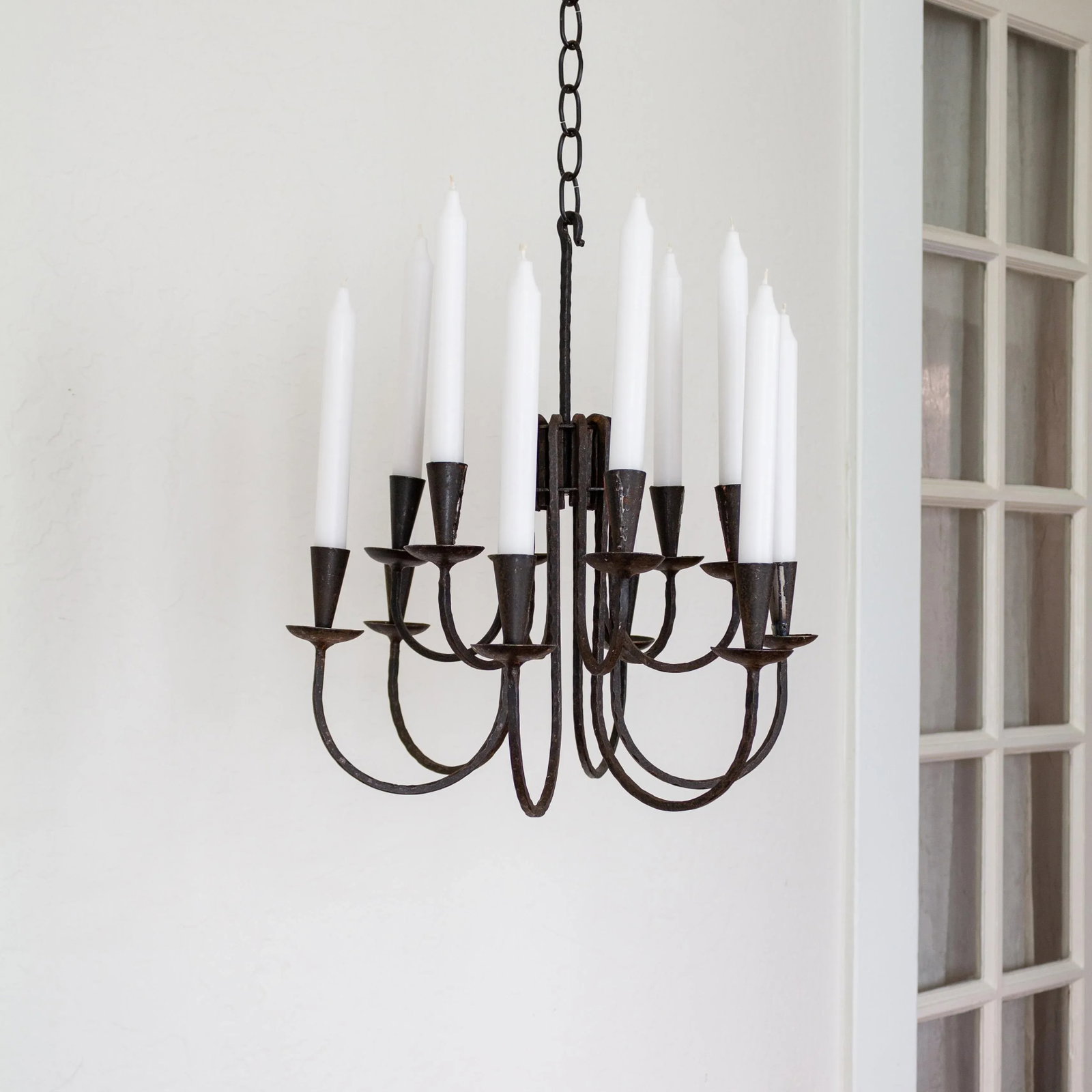 Scandinavian Brutalist Blackened Iron Hanging Candelabra | Made in Sweden - 5