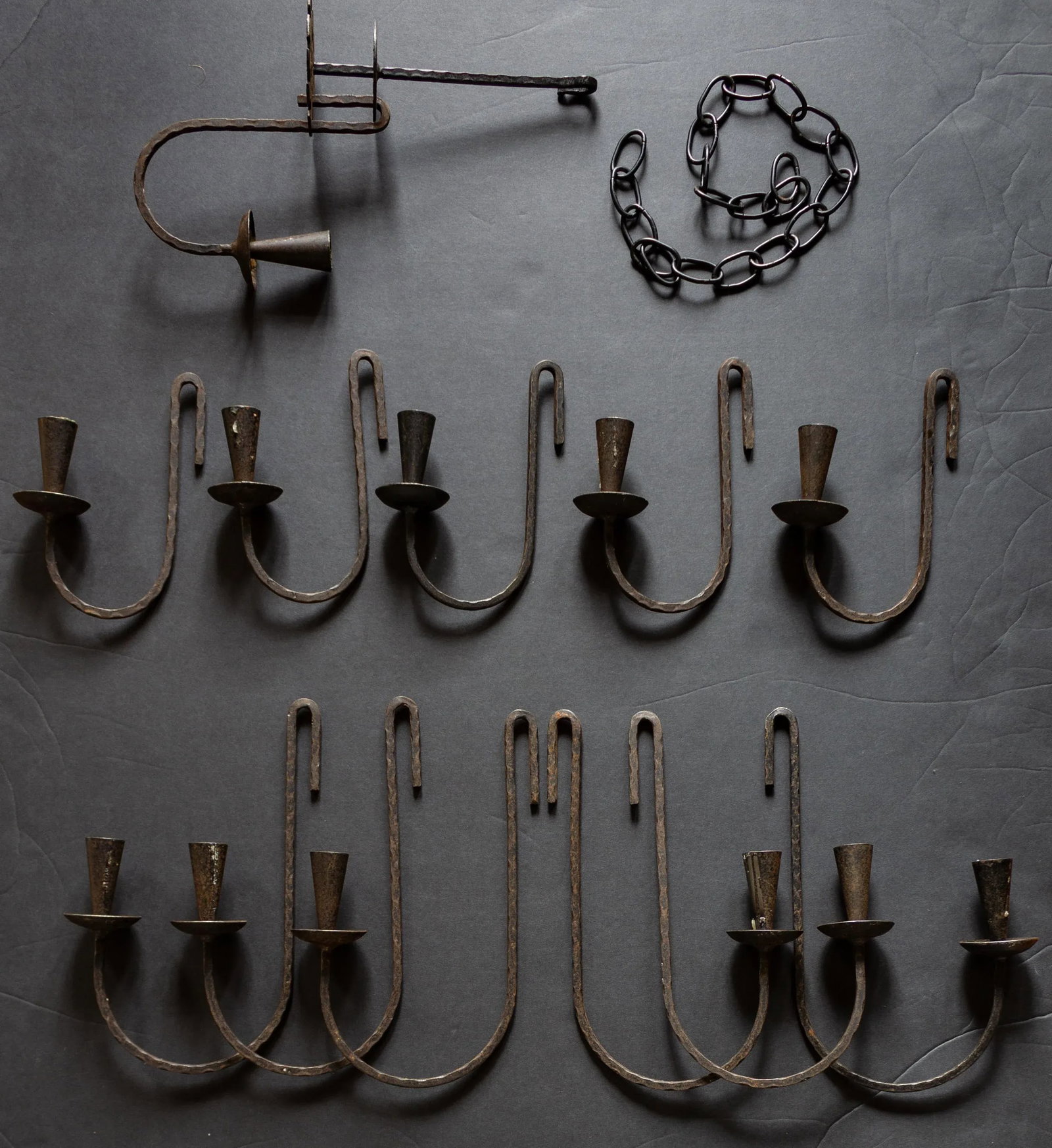 Scandinavian Brutalist Blackened Iron Hanging Candelabra | Made in Sweden - 7