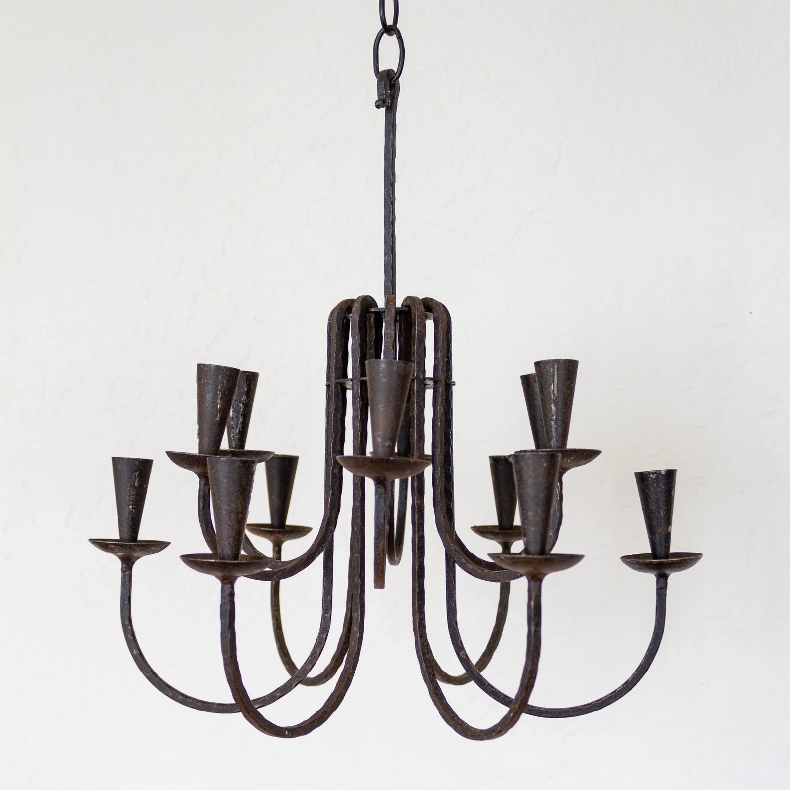 Scandinavian Brutalist Blackened Iron Hanging Candelabra | Made in Sweden - 9