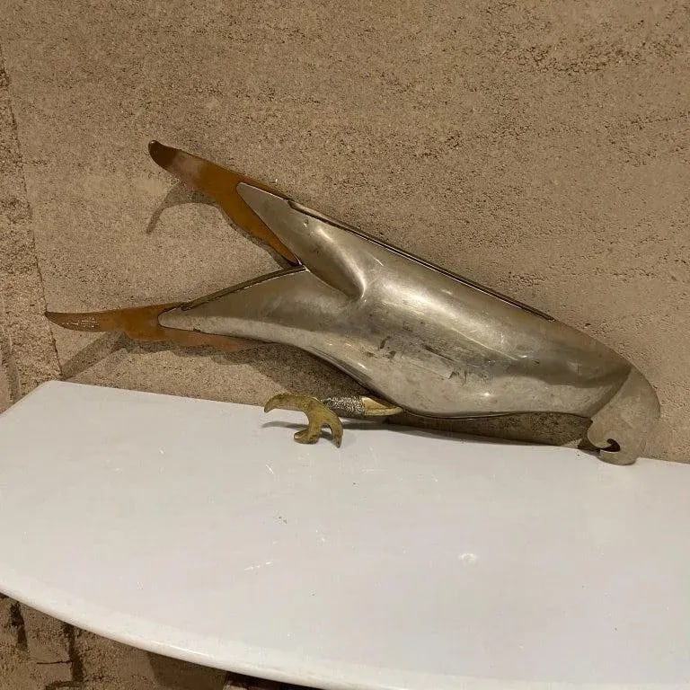 1970s Handwrought Parrot Dish Metal Stone Style Los Castillo Mexico - 10