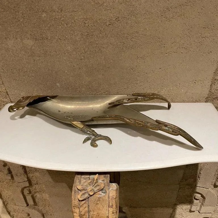 1970s Handwrought Parrot Dish Metal Stone Style Los Castillo Mexico - 4