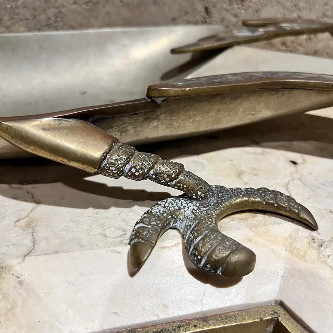 1970s Handwrought Parrot Dish Metal Stone Style Los Castillo Mexico - 6