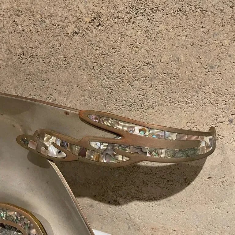 1970s Handwrought Parrot Dish Metal Stone Style Los Castillo Mexico - 8