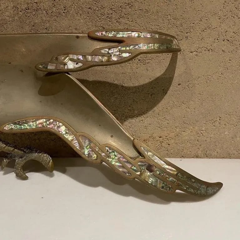 1970s Handwrought Parrot Dish Metal Stone Style Los Castillo Mexico - 9