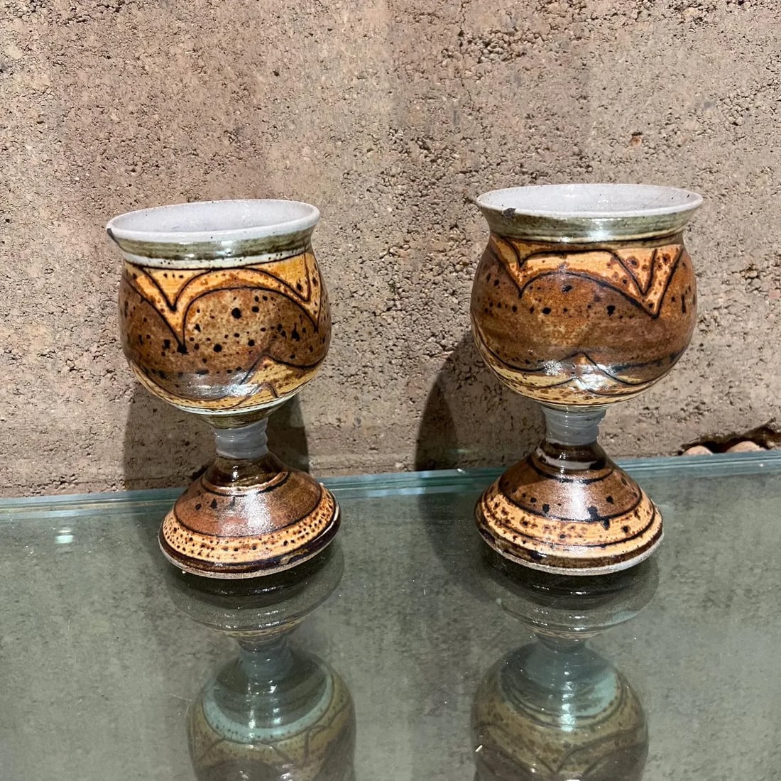 Modern Studio Art Pottery Wine Carafe Set 2 Goblets - 11